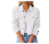 Chaqueta vaquera corta para mujer, chaqueta de entretiempo elegante, ligera, chaqueta de primavera oversize monocolor con bolsillos, chaqueta vaquera fina para mujer, chaqueta vaquera vintage para