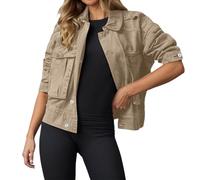 Chaqueta vaquera corta para mujer, chaqueta de entretiempo elegante, ligera, chaqueta de primavera oversize monocolor con bolsillos, chaqueta vaquera fina para mujer, chaqueta vaquera vintage para