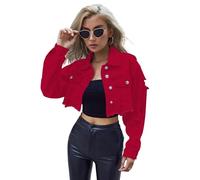 Chaqueta Vaquera Corta para Mujer - Vinatge Chaqueta Vaquera Rota Chaleco Vaquero De Manga Larga con Botones Chaqueta Tipo Cárdigan Corta Informal con Solapa Abrigo De Transición Militar Ropa De C