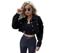 Chaqueta Vaquera Corta para Mujer - Vinatge Chaqueta Vaquera Rota Chaleco Vaquero De Manga Larga con Botones Chaqueta Tipo Cárdigan Corta Informal con Solapa Abrigo De Transición Militar Ropa De C