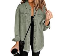 Chaqueta vaquera de manga larga con botones y bajo deshilachado para mujer, estilo boyfriend, color verde oliva, talla XX-Large
