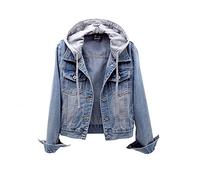 Chaqueta Vaquera de Mujer Falso Dos 2021 Nuevo Abrigo de Mezclilla de Mangas Largas Cazadora Corta de Denim con Bolsillos de Talla Grande Barato Mujer（Azul，XXL）