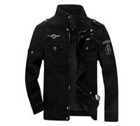 Chaqueta Vaquera De Soldado Del Ejército Para Hombre Chaqueta Militar De La Fuerza Aérea Chaqueta Tipo Cargo De Camuflaje (Negro, XXL)