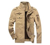 Chaqueta Vaquera De Soldado Del Ejército Para Hombre Chaqueta Militar De La Fuerza Aérea Chaqueta Tipo Cargo De Camuflaje (Caqui, XL)