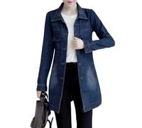 Chaqueta vaquera desgastada de corte entallado para mujer, estilo gabardina, de botonadura sencilla, largo medio, estilo retro para primavera y otoño.