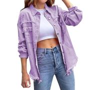 Chaqueta vaquera desgastada para mujer con bajo deshilachado, estilo