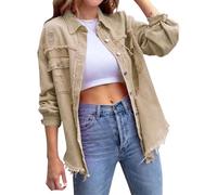 Chaqueta vaquera desgastada para mujer con bajo deshilachado, estilo