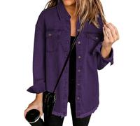 Chaqueta vaquera extragrande para mujer con cuello, botones y bajo sin