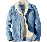 Chaqueta Vaquera Gruesa y cálida de Invierno para Hombre con Bolsillos Chaqueta Acolchada Vintage con Capucha Fina Abrigo Parker cálido con Forro de Felpa (Azul,M)