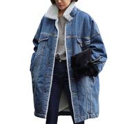 Chaqueta Vaquera Larga de Invierno con Forro de Sherpa para Mujer Cortavientos Vaquero con Forro Polar Abrigo de Felpa cálido con Botones Gruesos Abrigo cálido de Manga Larga (Azul,XL)