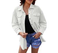 Chaqueta vaquera larga para mujer, blanca, ligera chaqueta de verano para mujer, elegante, informal, chaqueta vaquera, monocolor, camisa vaquera, chaqueta vaquera, chaqueta vaquera, chaqueta vaquera,