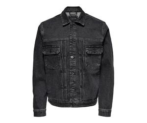 Chaqueta Vaquera LED Zeppelin para Hombre Cazadora Vaquera para Entretiempo con Manga Larga, Color:Negro, Talla de Chaqueta:M