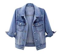 Chaqueta Vaquera Mujer Oversize Manga Larga Cazadora Color SóLido Botones Sudadera Con Bolsillos Tallas Grandes Chaqueta TransicióN CháNdal Abrigo EláStica Regular Ligeros Elasticos Jacket Top-1