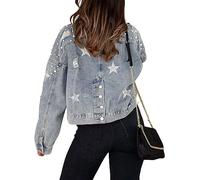 Chaqueta Vaquera Oversize de Manga Larga con Abalorios y Estrellas Bordadas
