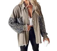 Chaqueta vaquera oversize de mujer con lentejuelas y parches de manga larga y botones delanteros 2025