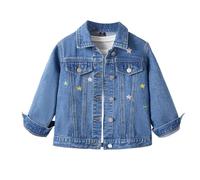 Chaqueta vaquera para niña, cuello bordado, moda informal, ajuste holgado, ropa de abrigo para niños, chaqueta de primavera y otoño, ropa de moda para niñas, azul claro, 5-6 años