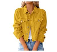 Chaqueta vaquera Vintage para mujer, informal, con solapa y botones, manga larga, bolsillo, camisa vaquera corta desgastada, abrigo para chicas adolescentes Niña Vestir (b-Yellow, M)