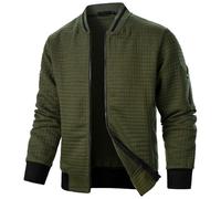 Chaqueta Varsity Hombre Ligera Tallas Grandes Sudadera Cierre Waffle con Bolsillos(Green,Medium)