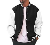 Chaqueta Varsity para hombre, informal, ajustada, algodón, Letterman, béisbol, bomber, urbana, clásica, universitaria, chaqueta de entretiempo para hombre, Negro , L