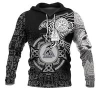 Chaqueta Vintage Viking Rune Raven - 3D Nordic Valhalla Compass Print Sudadera Unisex Punk Street Negra - Cuello Redondo Manga Larga Abrigo de Primavera Para Exteriores(Pullover Hoodie,S)