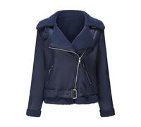 Chaqueta voladora de Ante para Mujer, Chaquetas de Piel sintética cálida, Abrigo Recortado Sherpa, Abrigo de Invierno, Solapa con Cremallera, Prendas de Vestir,Azul,M