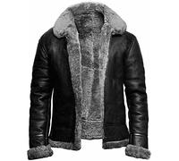 Chaqueta Voladora De Piel De Oveja Real para Hombres B3 Bomber Aviador Pilotos Lavas Gruesas De Manga Larga Afecta Suave Y Tibia, para Viajes Diarios, Vida De Fiesta (Color : Grey, Size : L)