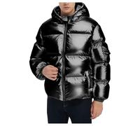 Chaquetas acolchadas brillantes para hombre, abrigo acolchado cálido resistente al viento con capucha, color sólido, chaqueta metálica térmica de invierno, ropa exterior elegante, suave, cómoda