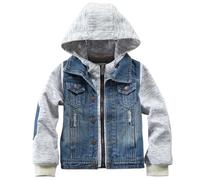 Chaquetas básicas de mezclilla para niños y niñas, con capucha, cremallera, manga larga, cálida, para exteriores, a la moda, rasgada, estilo novio, calle, estilo informal, para uso diario, gris, 13-14