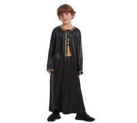 Chaquetas Bebés Niños Arábigo Tóbal Musulmán Musulmán Manga Larga Caftán Cuello Redondo Traje Nacional Conjunto de Batas Bordadas de Manga Larga para Adolescentes Policía Accesorios Niños, Negro , 11