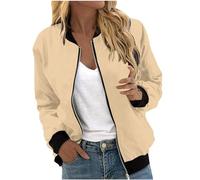 Chaquetas bomber ligeras para mujer, a la moda, casual, con cremallera, cortavientos, talla grande, abrigo de trabajo con bolsillo, 1C-Beige, S
