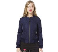 Chaquetas Bomber Mujer Colores Sólidos Invierno Abrigos con Cremallera Manga Larga Stand Cuello Modernas Outwear Slim Fit Chaqueta Piloto Moda Joven Corto Abrigos (Color : Dunkel Blau, Size : L)