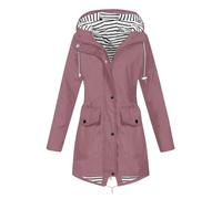 Chaquetas bomber para mujer, color caramelo, talla grande, con capucha, resistente al viento, ligera, con capucha, para exteriores, a prueba de viento, gabardina cálida, rosa, L
