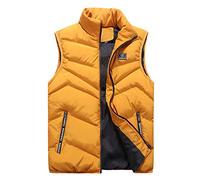Chaquetas Collar de Pie Invierno Plumón Chalecos Sin Mangas para Hombre Amarillo M