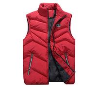 Chaquetas Collar de Pie Invierno Plumón Chalecos Sin Mangas para Hombre Rojo L