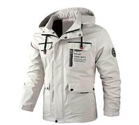 Chaquetas con capucha, de un solo color, de manga larga, con cremallera, varios bolsillos, abrigo de otoño para hombre, abrigo de invierno para hombre, Blanco, XXL