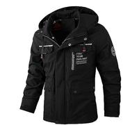 Chaquetas con capucha, de un solo color, de manga larga, con cremallera, varios bolsillos, abrigo de otoño para hombre, abrigo de invierno para hombre, Negro , 4XL