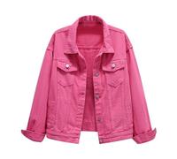 Chaquetas Corta Casual para Mujer Chaqueta Vaquera Vintage Colorida Chaqueta Vaquera de Media Temporada Chaqueta Vaquera Con Botones Cortos de Manga Larga para Mujer Color Sólido Moda