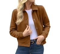 Chaquetas cortas de gamuza sintética para mujer, abrigo vintage con botones, solapa casual, manga larga, chaqueta bomber elegante, forro de motocicleta, ropa exterior, hombreras, ropa de calle corta