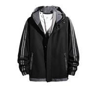 Chaquetas Cortavientos Para Hombre Estilo Abrigos A Rayas Primavera Otoño Cremallera Color Block Chaqueta Black 4XL