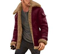Chaquetas de Cuero Pilot S Para Hombres Reino Unido - Cuello de Solapa Manga Larga Acolchada Chaqueta Bomber Aviador Abrigo Forro Polar Sintético Piel de Oveja Vintage Abrigo Grueso Talla Grande