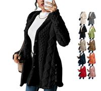 Chaquetas de forro polar de talla grande para mujer, cálido jacquard, cárdigan con capucha, abrigo de manga larga con botones borrosos