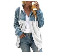 Chaquetas de forro polar para mujer con bloques de color, sudaderas con capucha de cremallera completa, chaquetas de invierno cálidas, peludas, de oso de peluche, chaquetas de forro polar de gran