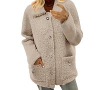 Chaquetas de forro polar para mujer, suéter de forro polar de un solo botonadura para mujer, resistente al viento, cálido, grueso, ropa de abrigo de gran tamaño, color sólido, cuello de solapa, ropa