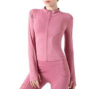 Chaquetas de gimnasio para mujer, para primavera, otoño, fitness, cuello alto, diseño casual, para correr, material de secado rápido, ajuste cómodo, ropa de abrigo para yoga, 06# Rosa, S