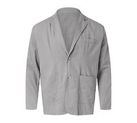 Chaquetas de Hombre Delgadas Color Sólido Casual Slim Fit de Algodón y Lino Chaqueta con Dos Botones Blazer Clásicos Verano Vestido Simple Versátil Amplio con Solapa Dentado Abrigo, gris, L