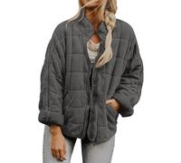 Chaquetas de invierno para mujer Reino Unido, chaqueta acolchada ligera de color liso para mujer con bolsillos, abrigos cálidos de invierno de manga larga con cremallera completa, gris oscuro, L