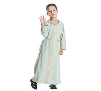 Chaquetas de invierno para niños árabes musulmanes de manga larga de caftán, traje nacional, juego de batas bordadas de manga larga para adolescentes, ropa árabe para niños, Verde claro., 3-4 años