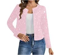 Chaquetas de lentejuelas para mujer, ligeras, brillantes, recortadas, con purpurina, manga larga, parte delantera abierta, ajuste delgado, casual, brillante, bolero, shurg, elegante, para fiesta