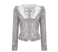 Chaquetas de lentejuelas para mujer, parte superior brillante dorada, chaqueta de lentejuelas brillantes a la moda, chaqueta clásica de manga fruncida, cárdigan recortado, elegante, abrigo de fiesta