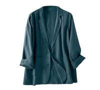 Chaquetas de lino con un botón para mujer, con solapa, manga 3/4, blazer, azul, M